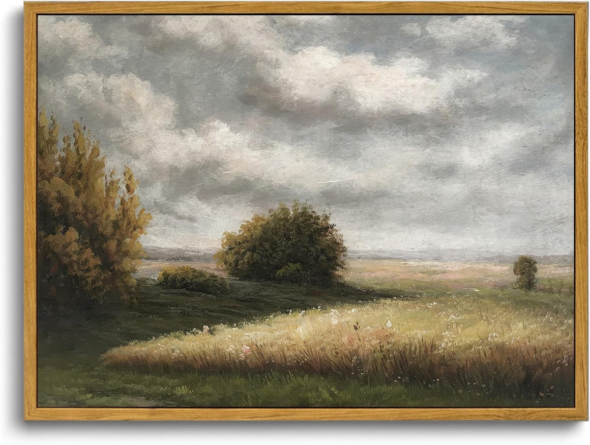 Framed Canvas Wall Art,Vintage Decor,Landscape Nature Country Wildflower Paintings Farmhouse Pictures Modern Artwork Rustic Fall Flower Prints Cottagecore Office Living Room Bedroom Bathroom